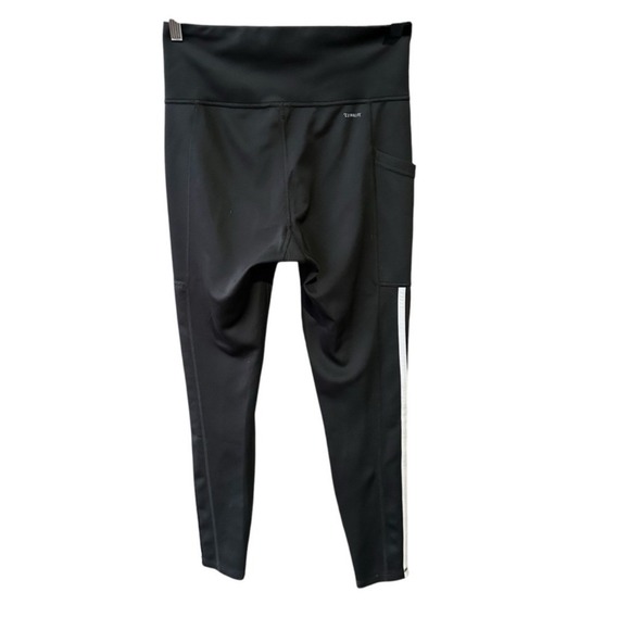 Adidas Leggings Pants Black Climalite 3 Stripe Pocket Athletic Workout Gym Small - Picture 2 of 5